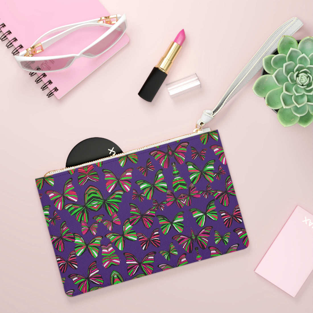 Purple Butterfly Print Clutch Bag