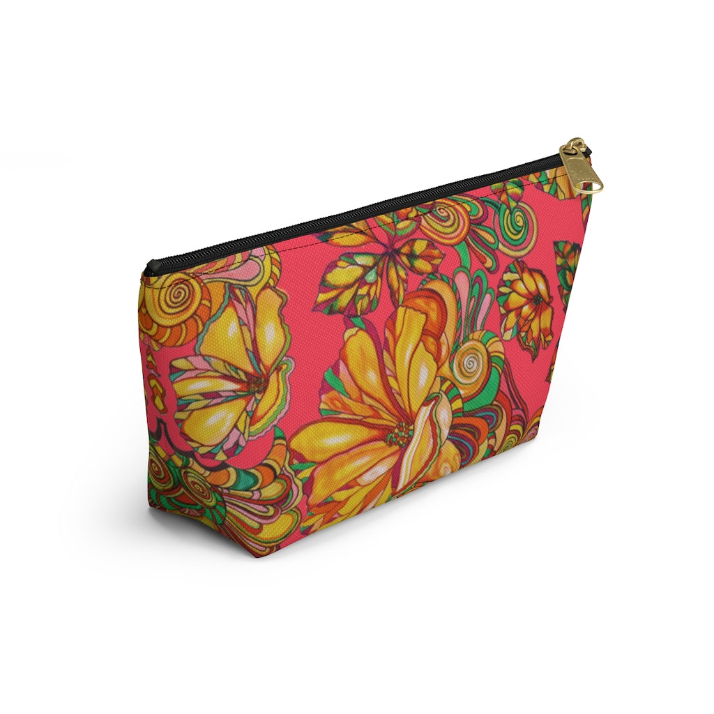 Intense Pink Artsy Floral Accessory Pouch