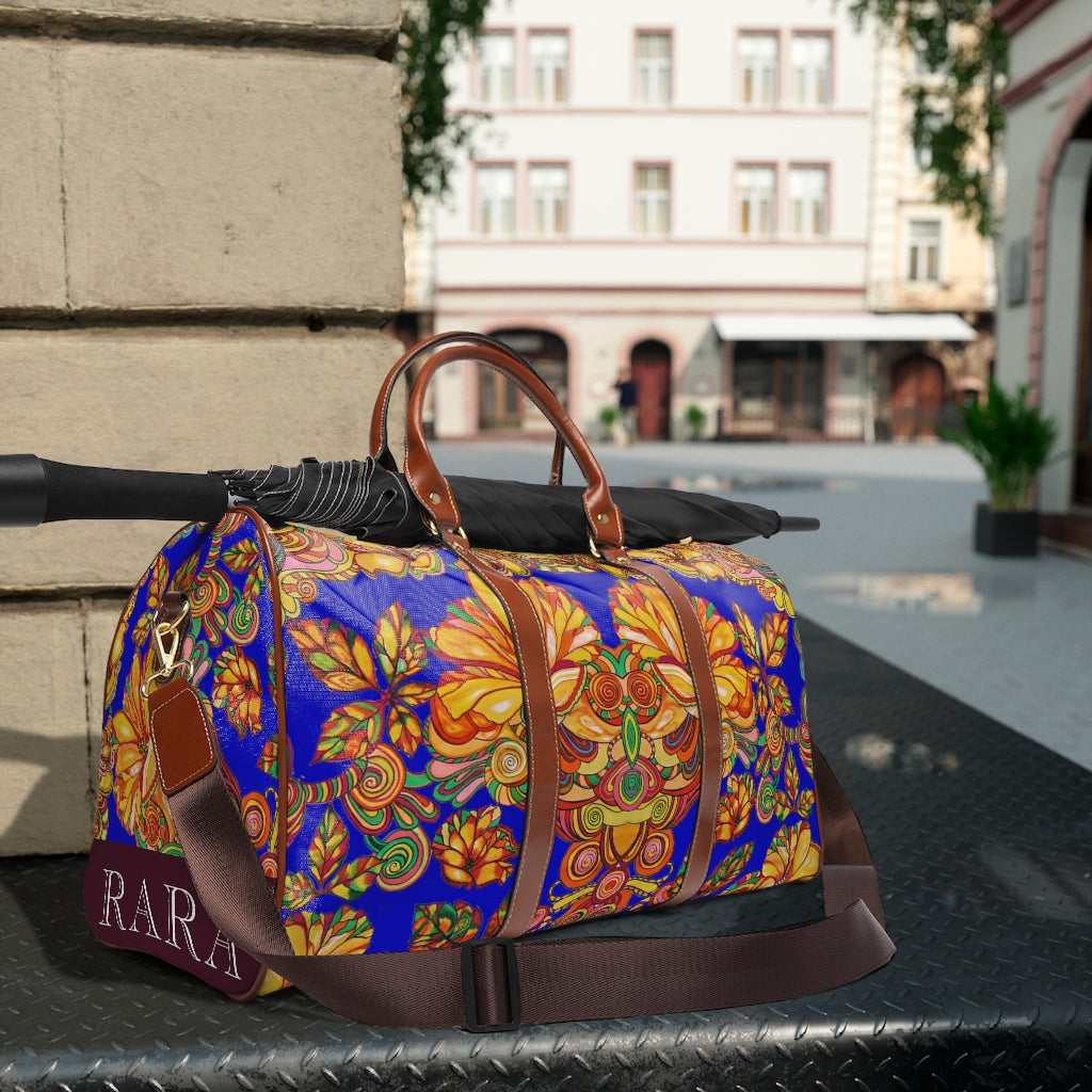 cobalt floral print duffel bag