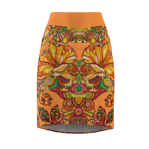 Artsy Floral Peach Pencil Skirt