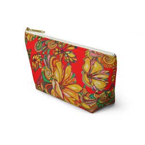 Red Artsy Floral Accessory Pouch
