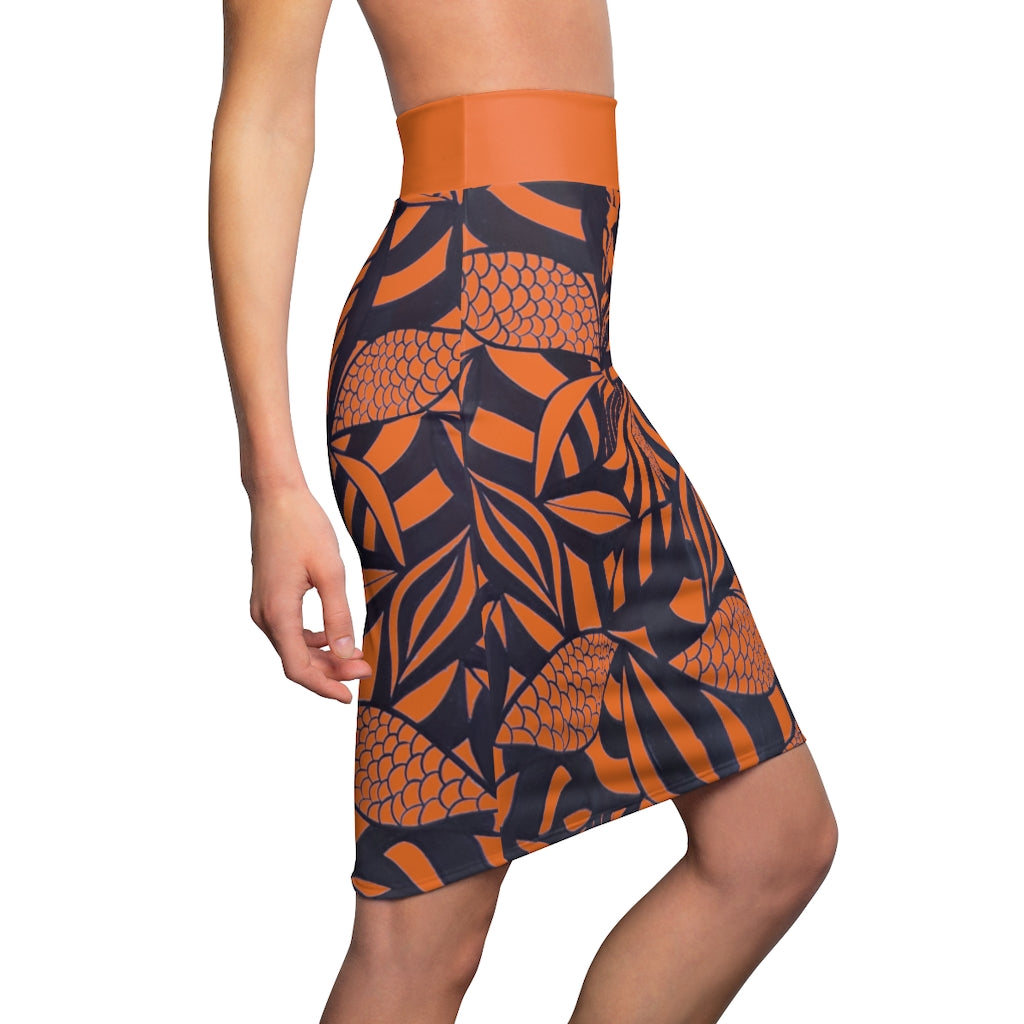 Tropical Minimalist Orange Pencil Skirt