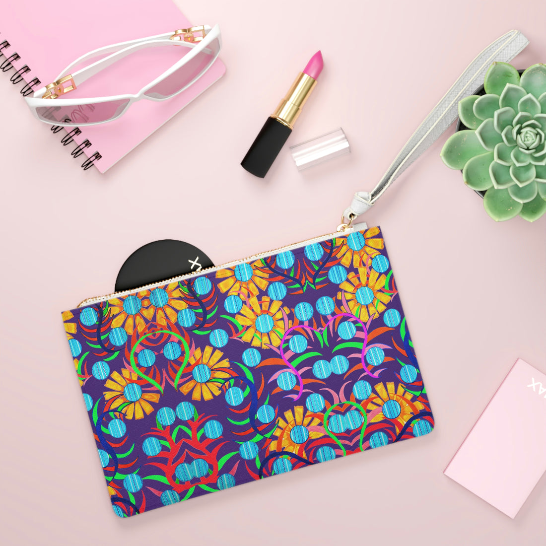 Purple Sunflower Print Clutch Bag