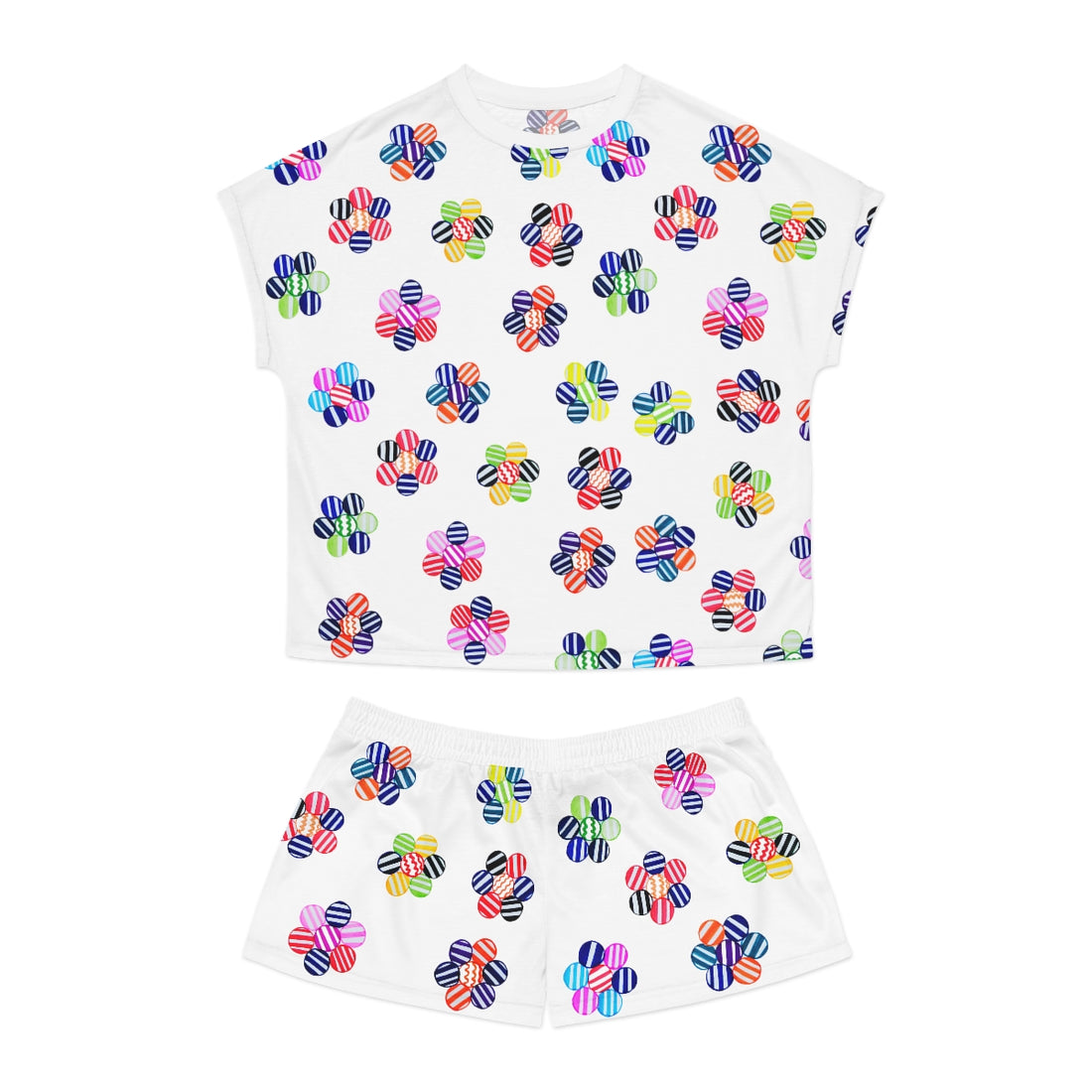 white candy floral shorts & t-shirt pajama set 