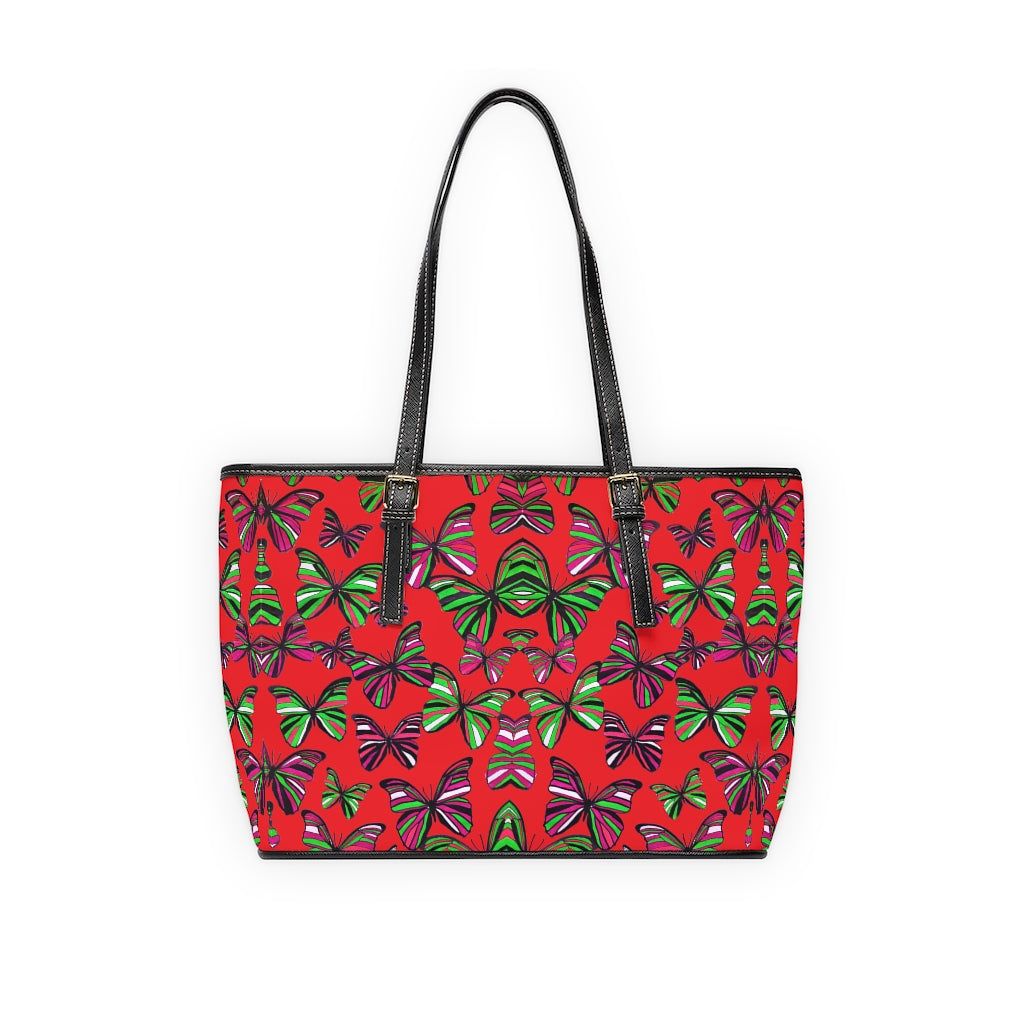 scarlet red butterfly print tote