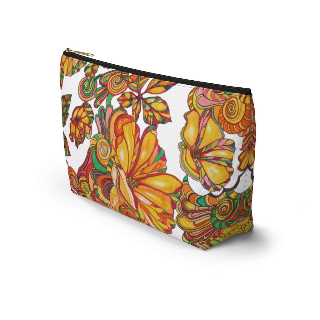 White Artsy Floral Accessory Pouch