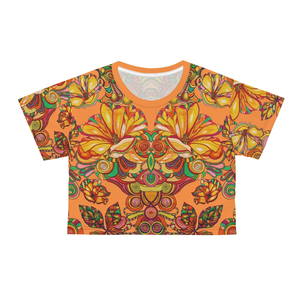 peach graphic floral print crop t-shirt