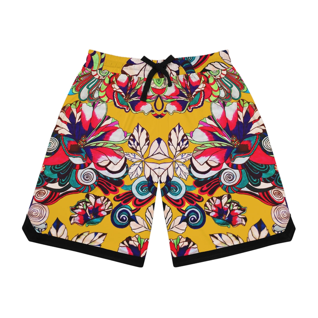 Yellow Graphic Floral Basketball Rib Shorts (AOP)