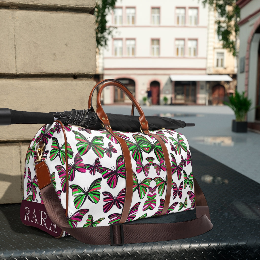 white butterfly print duffel bag