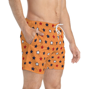 peach star print 4th of July men's swimming trunks by labelrara