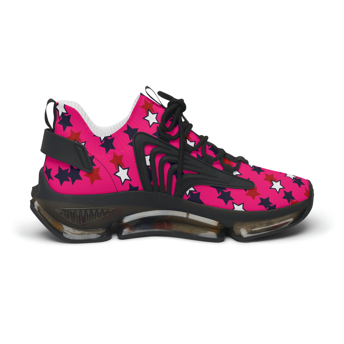 hot pink women's star print mesh knit sneakers