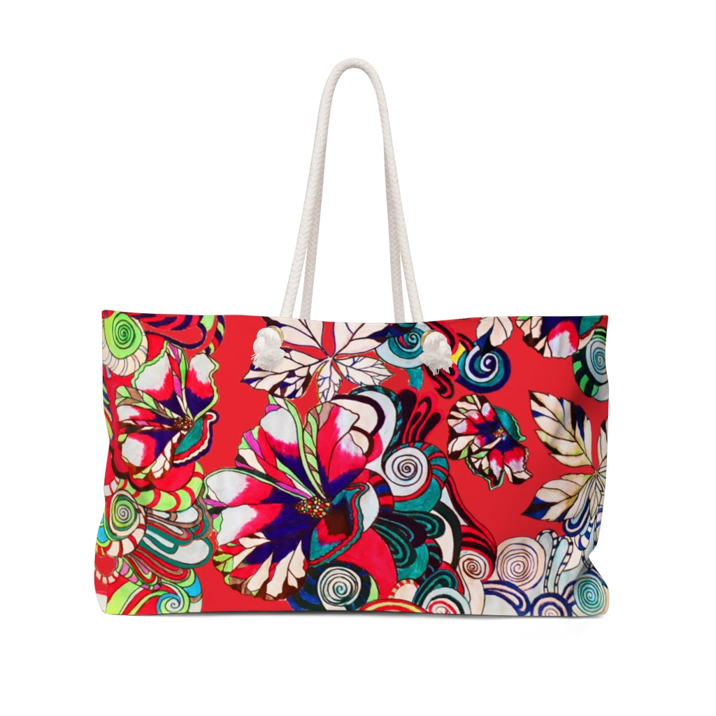 Artsy Floral Pop Red Weekender Bag