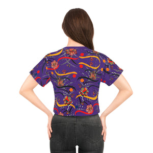 floral & animal print purple cropped t-shirt