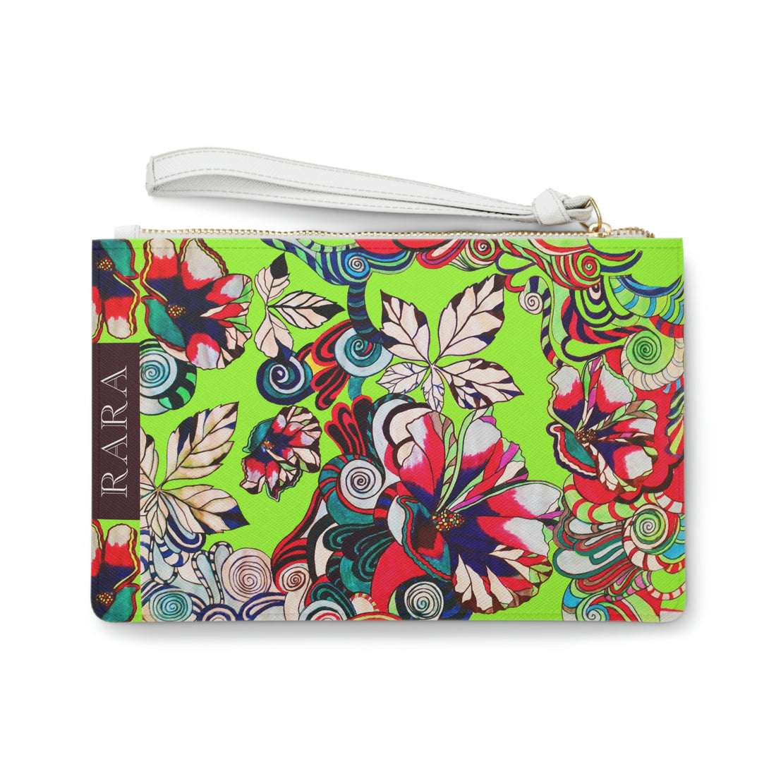 lime green graphic floral print clutch bag