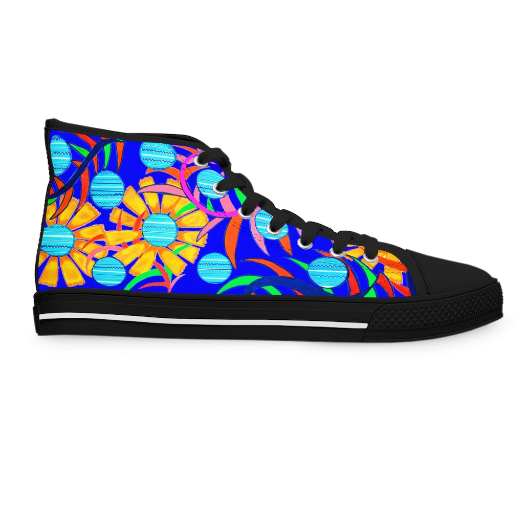 Electric Blue Sunflower Women's High Top Sneakers