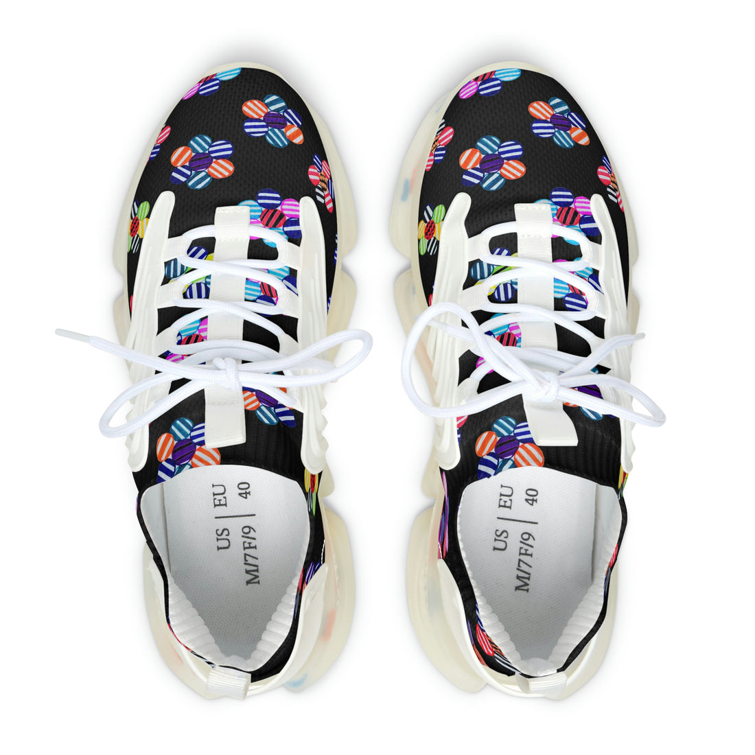 black geometric Floral Printed OTT Women's Mesh Knit Sneakers