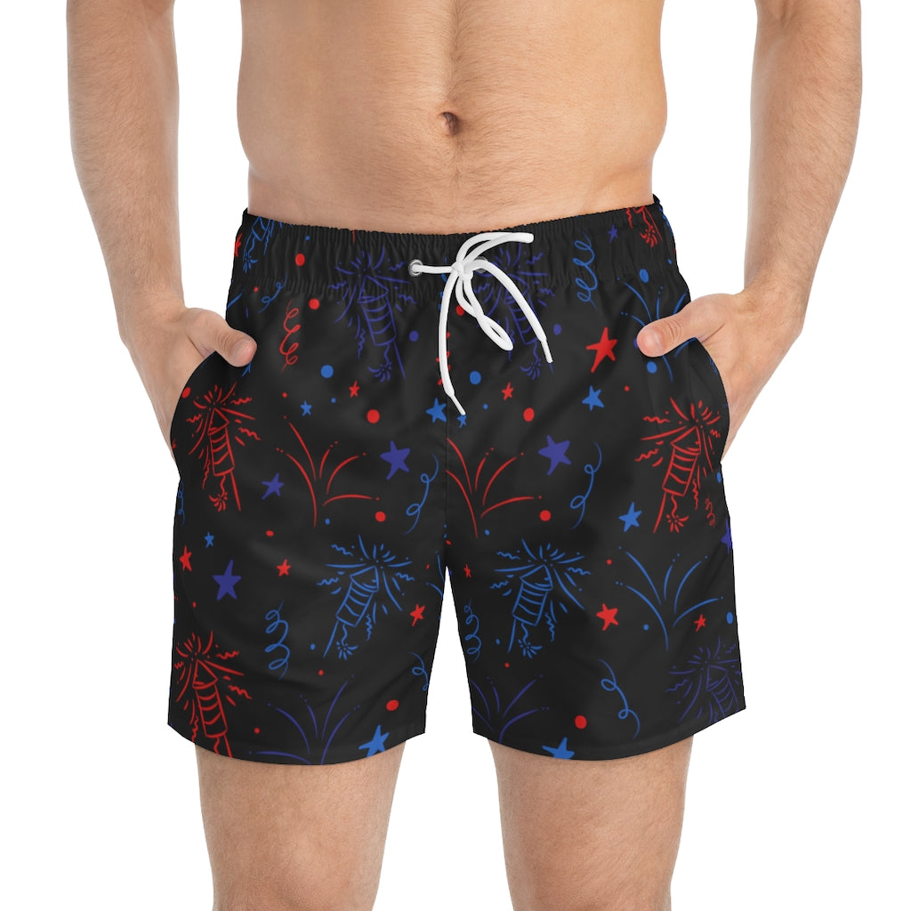 Men's Firecracker Black Swimming Trunks