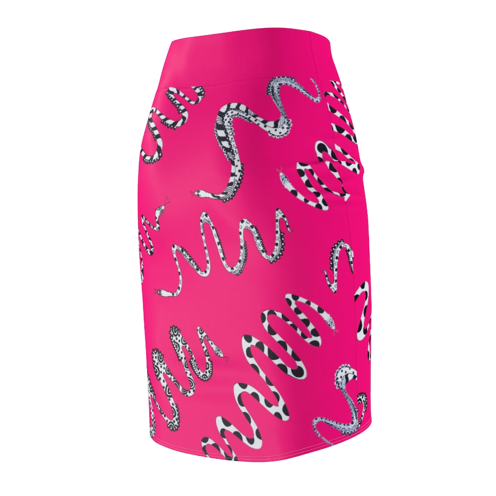 Hot Pink Snake Den Print Pencil Skirt