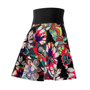 Graphic Floral Black Skater Skirt
