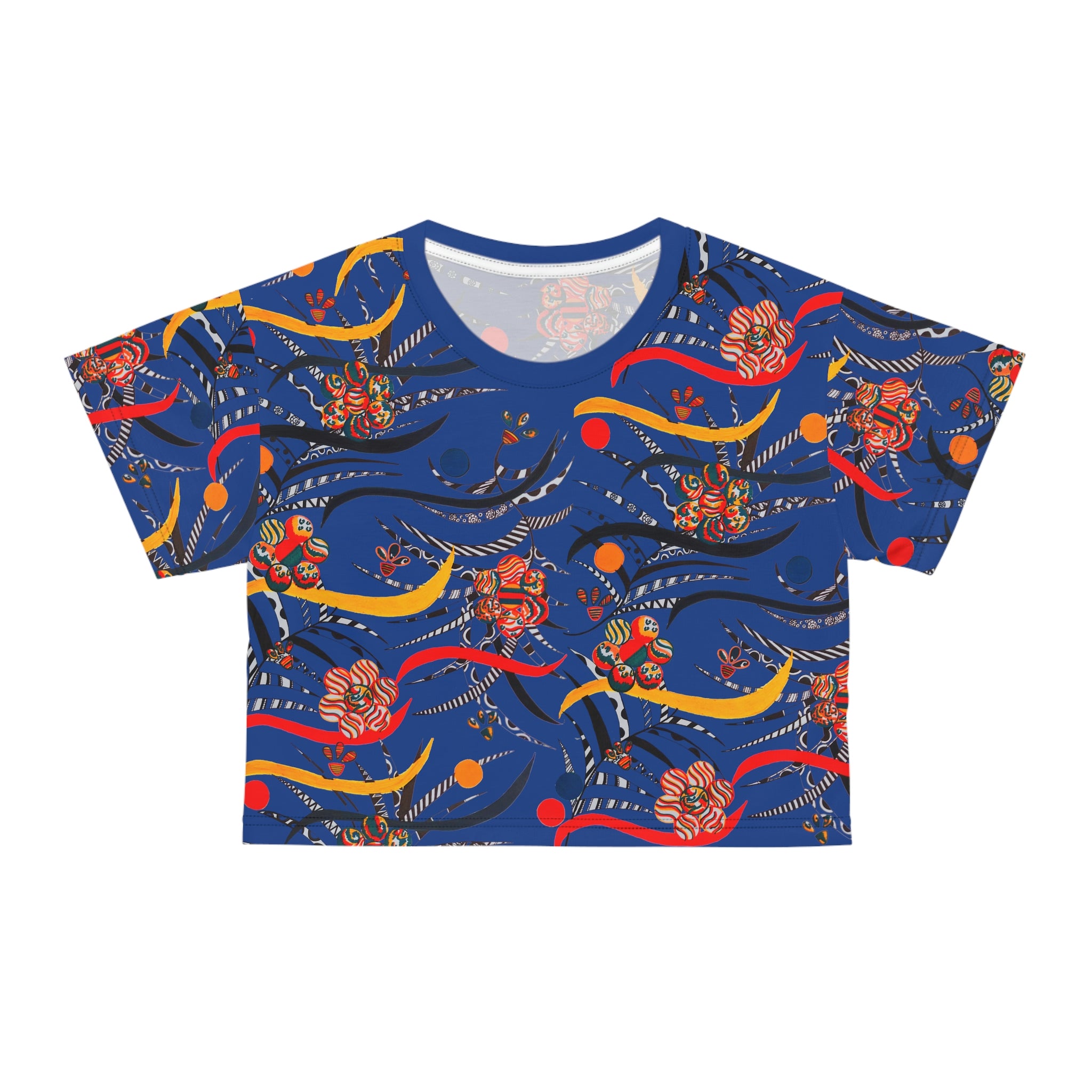 royal blue animal & floral print cropped t-shirt