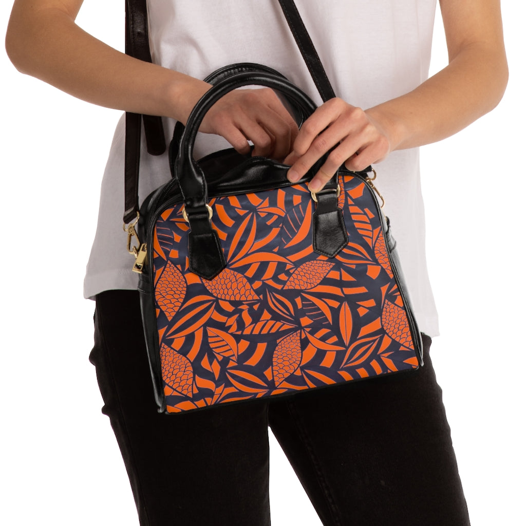 orange tropical print handbag