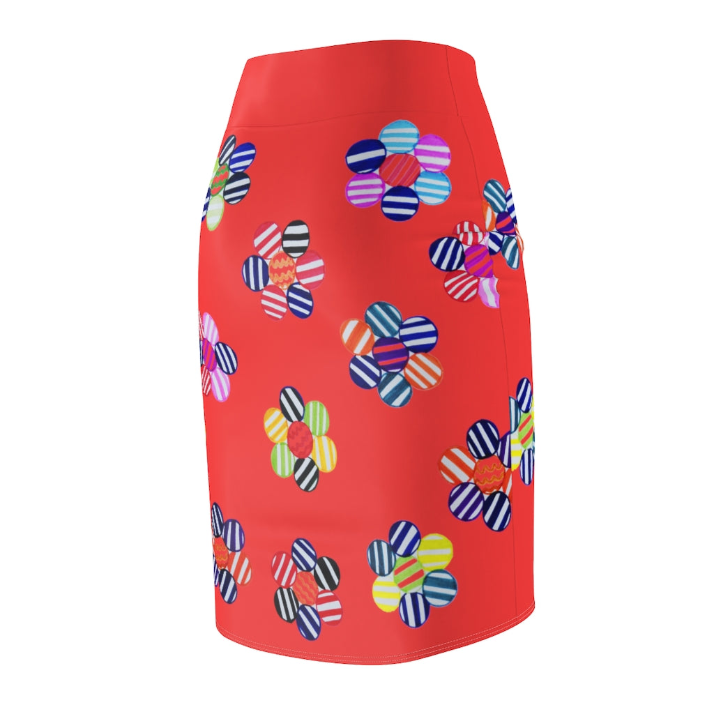 Vermillion Candy Florals Print Pencil Skirt