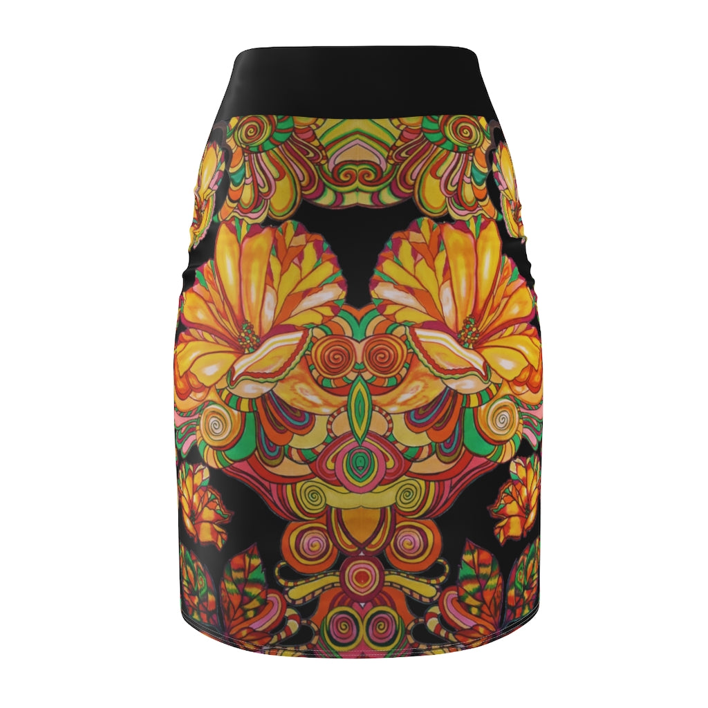 Artsy Floral Black Pencil Skirt