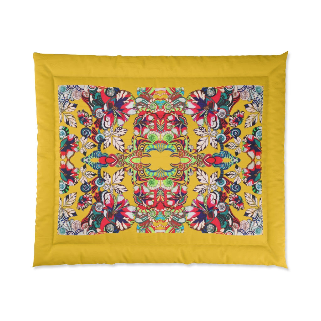 Floral Graphic Yellow Comforter