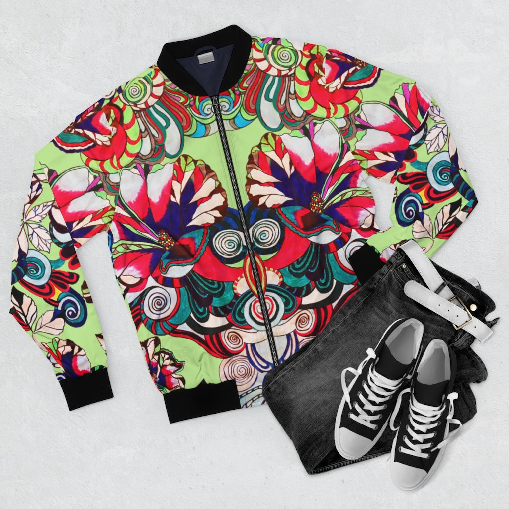 lime graphic floral men's bomber jacket