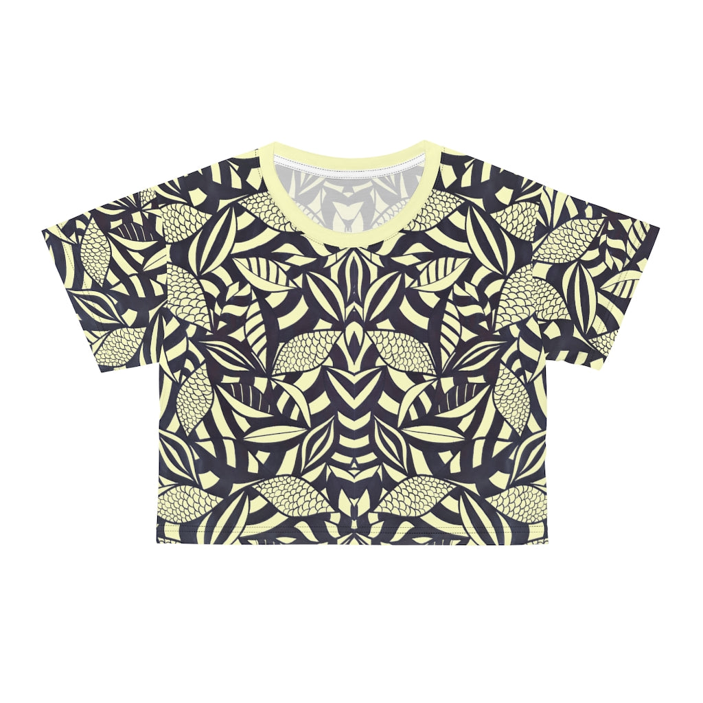 Cream Tropical Minimalist AOP Crop Tee