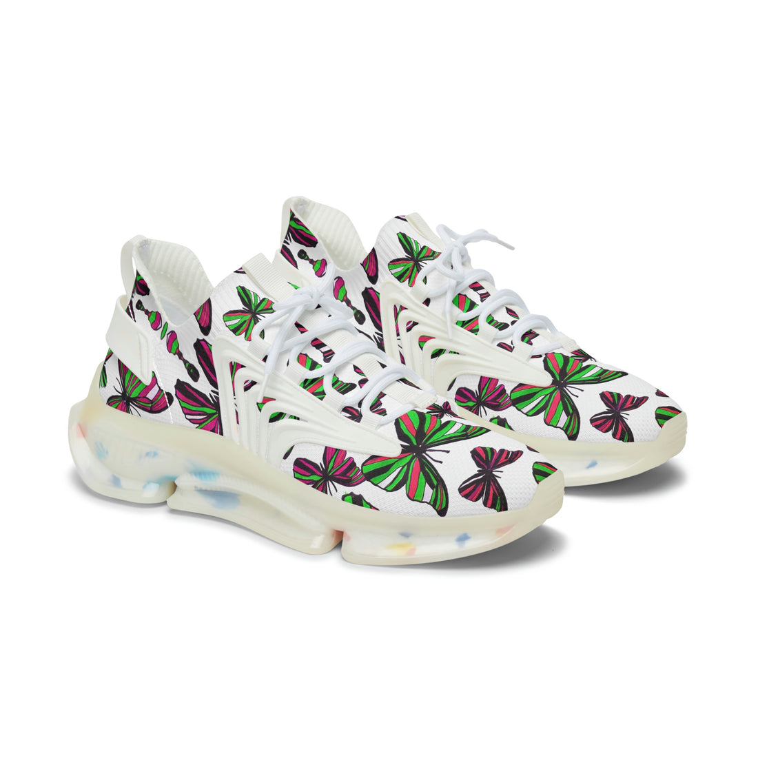 White Butterfly Printed OTT Women's Mesh Knit Sneakers