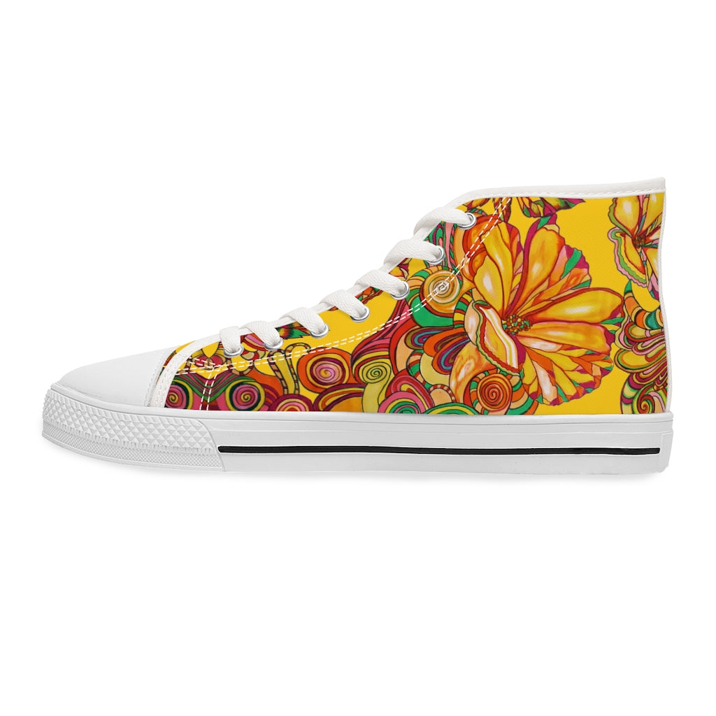 Yellow Artsy Floral Women's High Top Sneakers