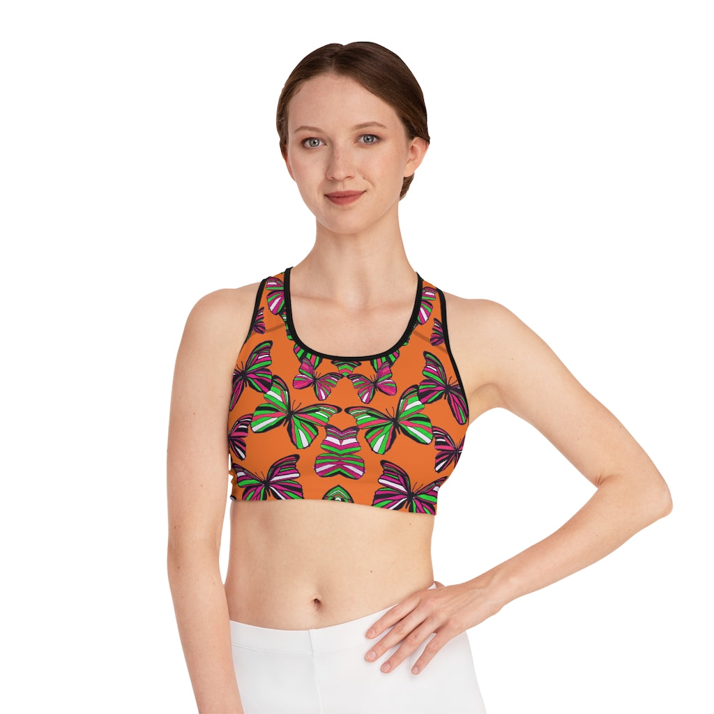 Orange Butterfly (AOP) Sports Bra