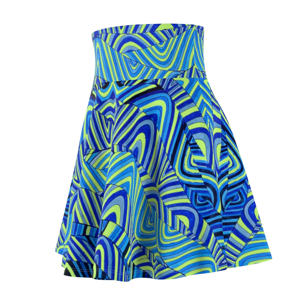 lime & blue psychedelic print skater skirt