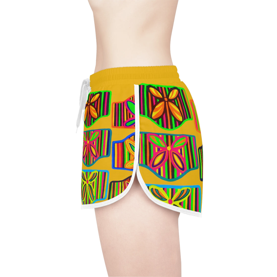 Yellow Deco Print Relaxed Shorts