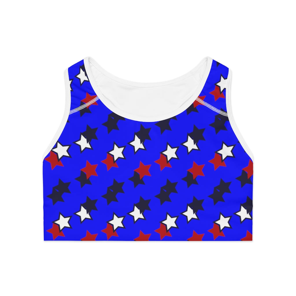 blue star print sports bra