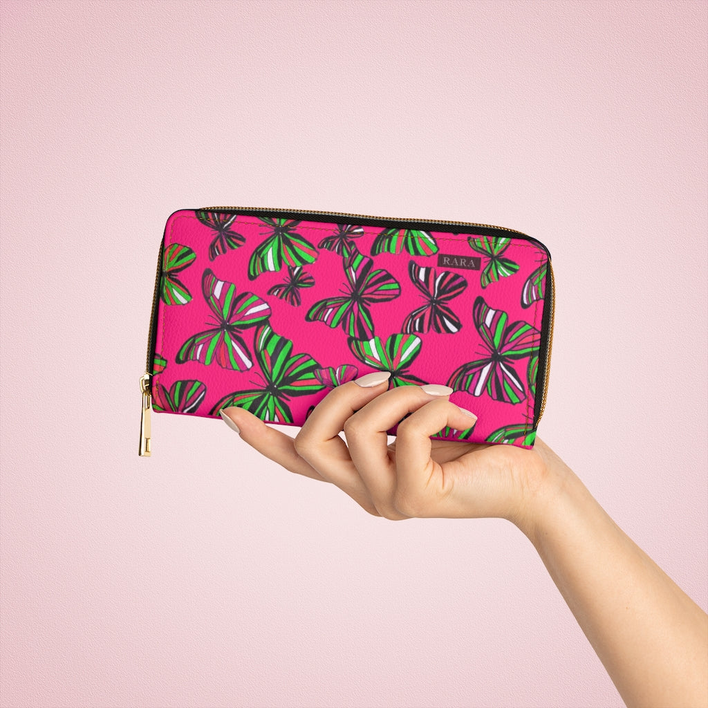 Hot Pink Butterflies Zipper Wallet