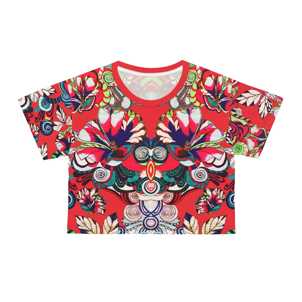 Red Artsy Floral Pop AOP Crop Tee