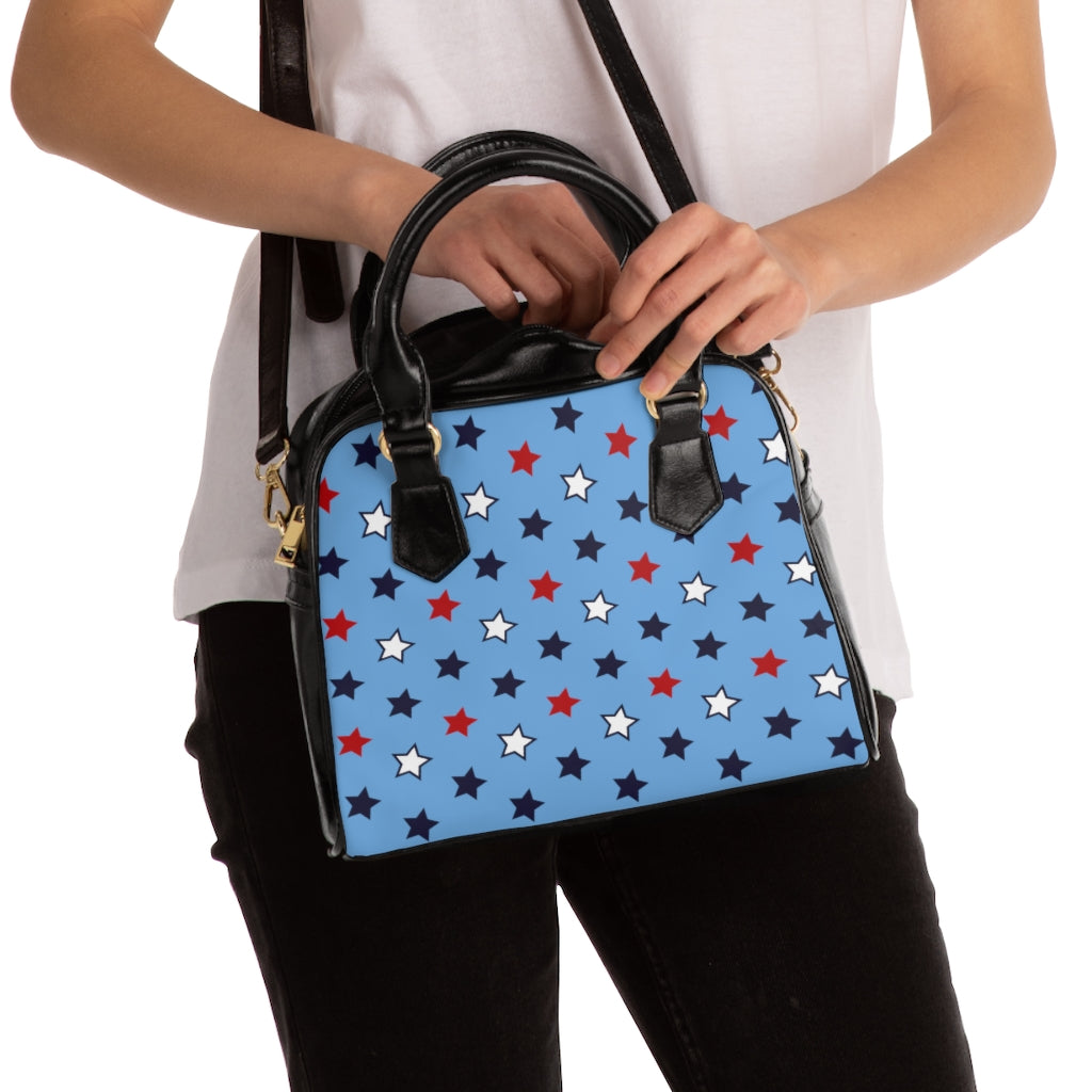 sky blue star print handbag