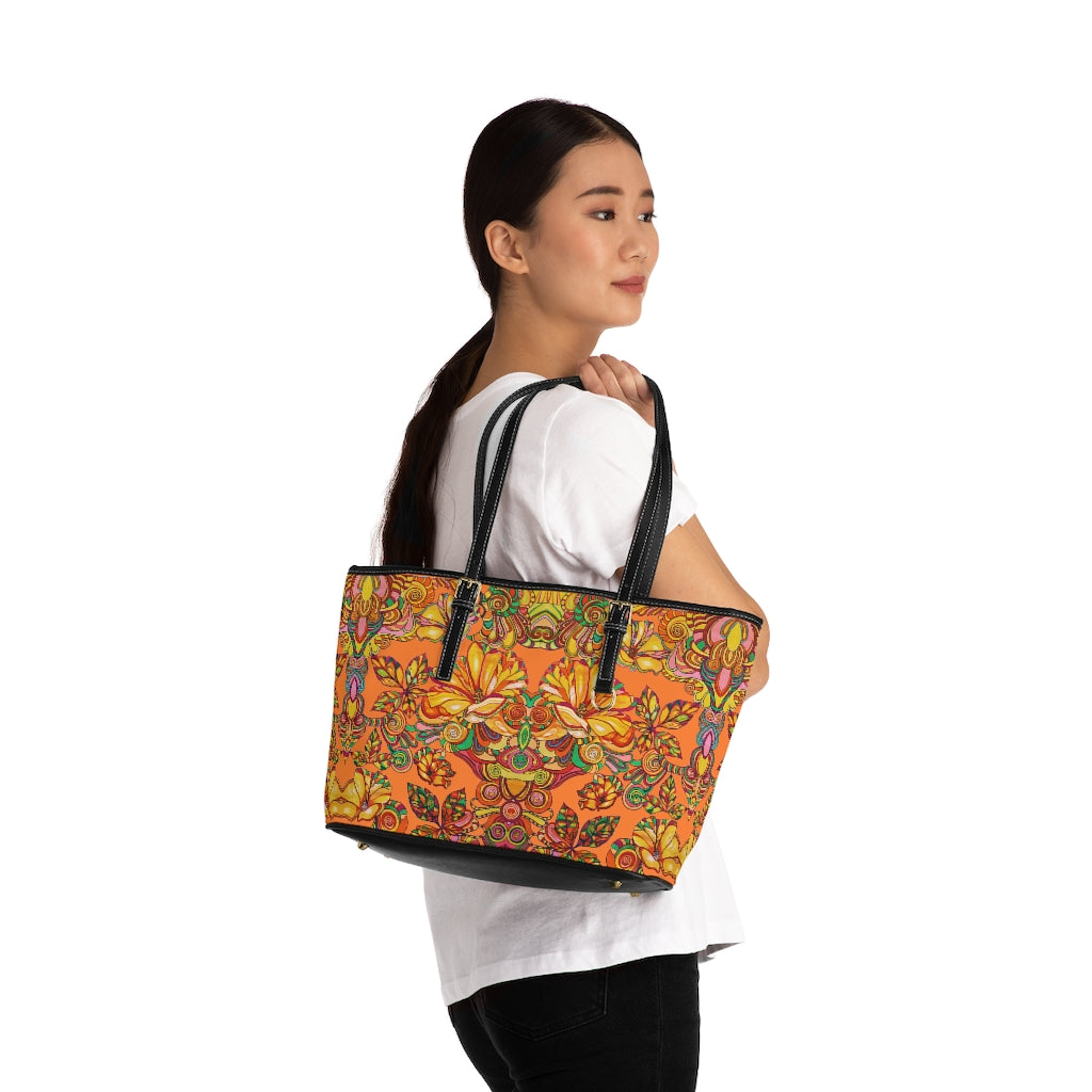 peach floral print tote bag