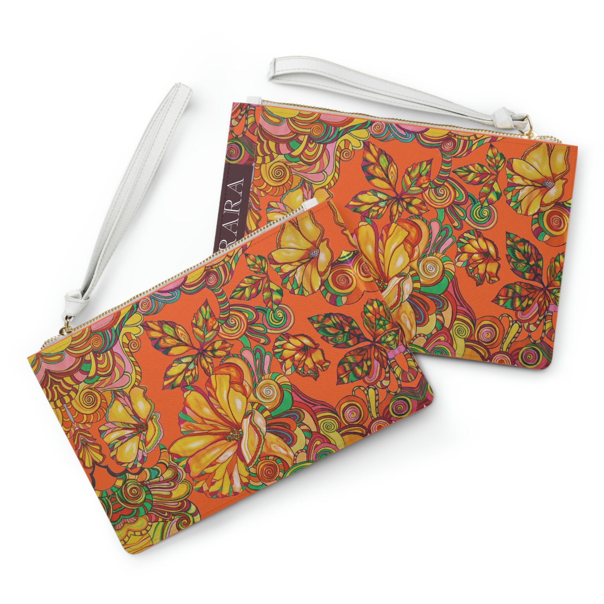 Orange Artsy Floral Clutch Bag
