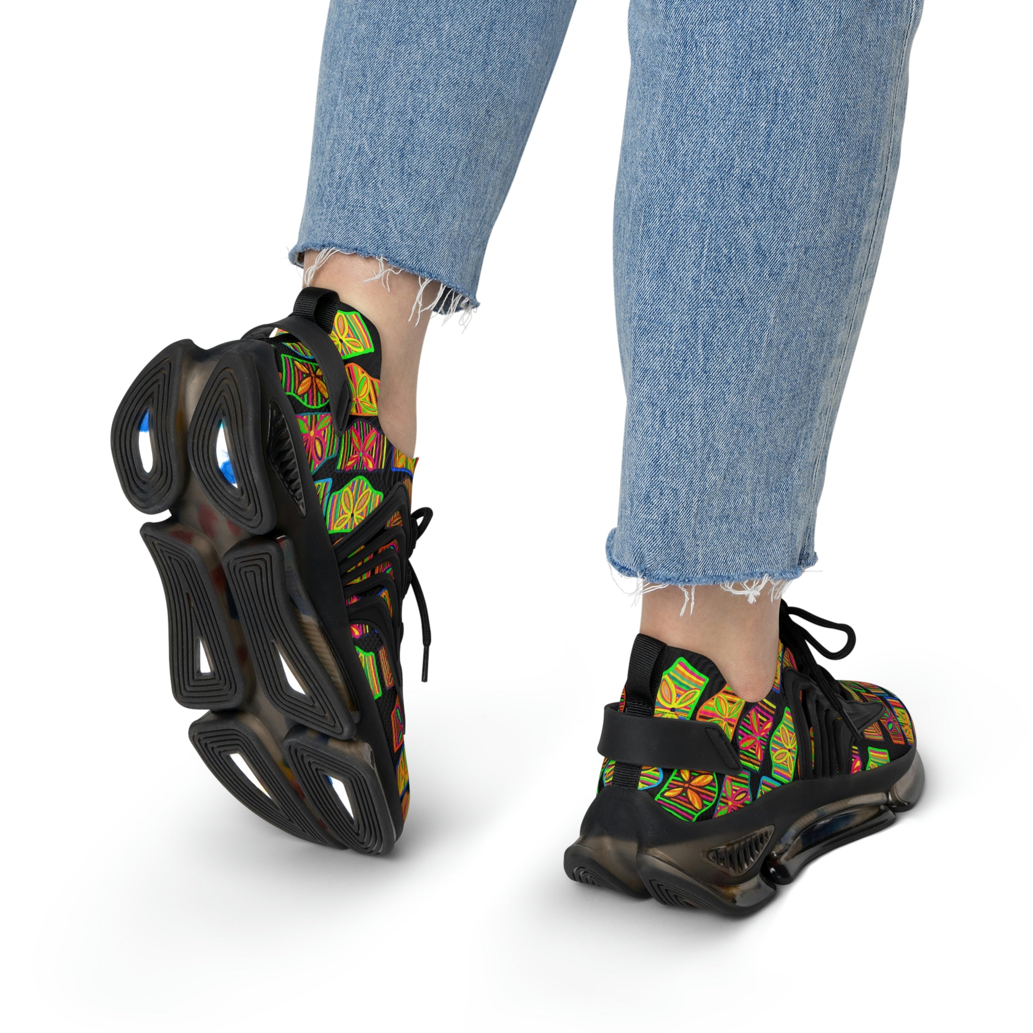 Black Deco Print OTT Women's Mesh Knit Sneakers