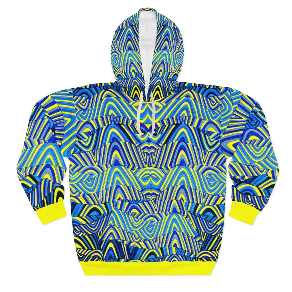 canary & blue psychedelic print unisex pullover hoodie