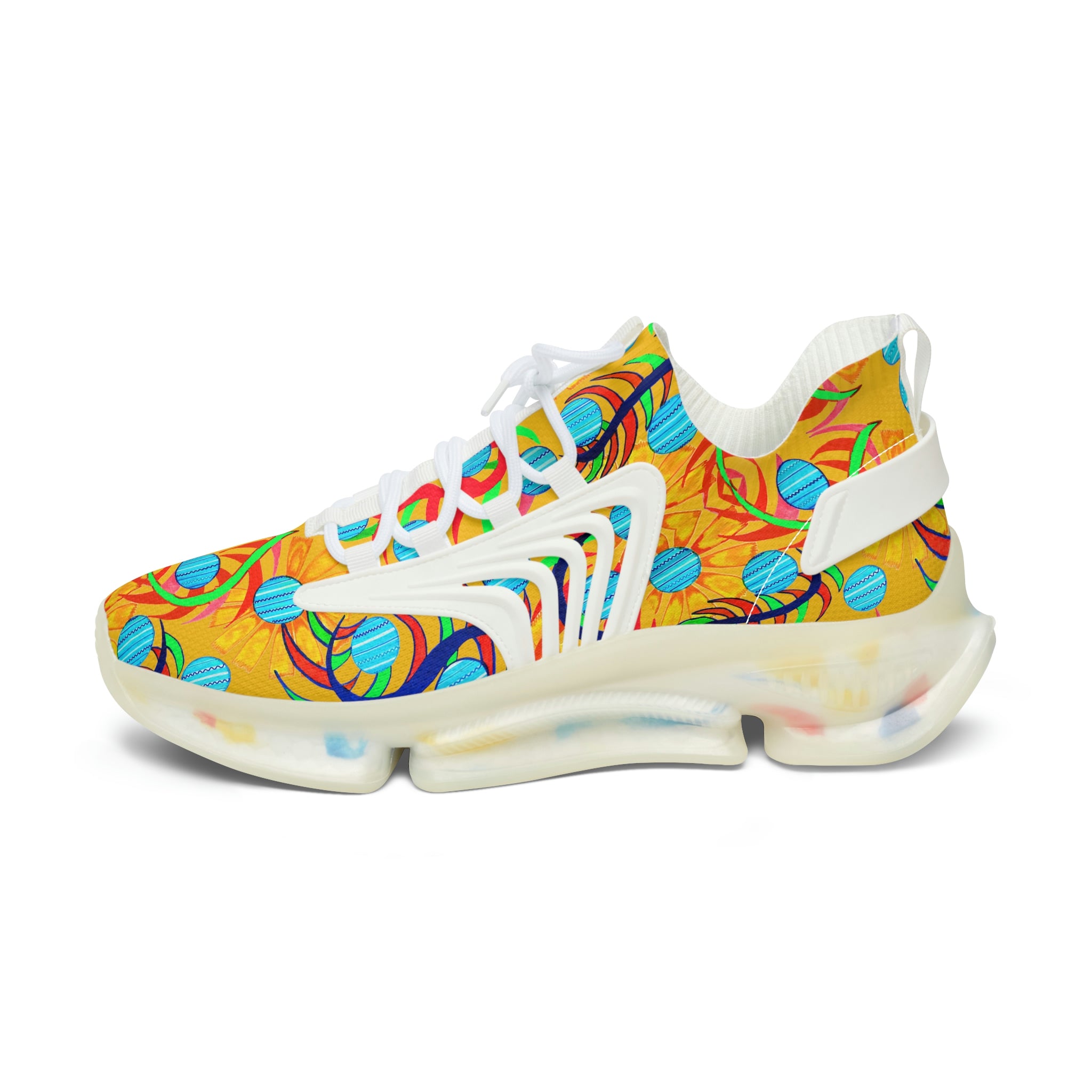 Yellow Sunflower Printed OTT Women's Mesh Knit Sneakers