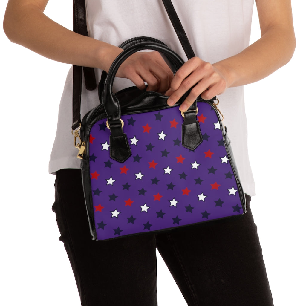 purple star print handbag