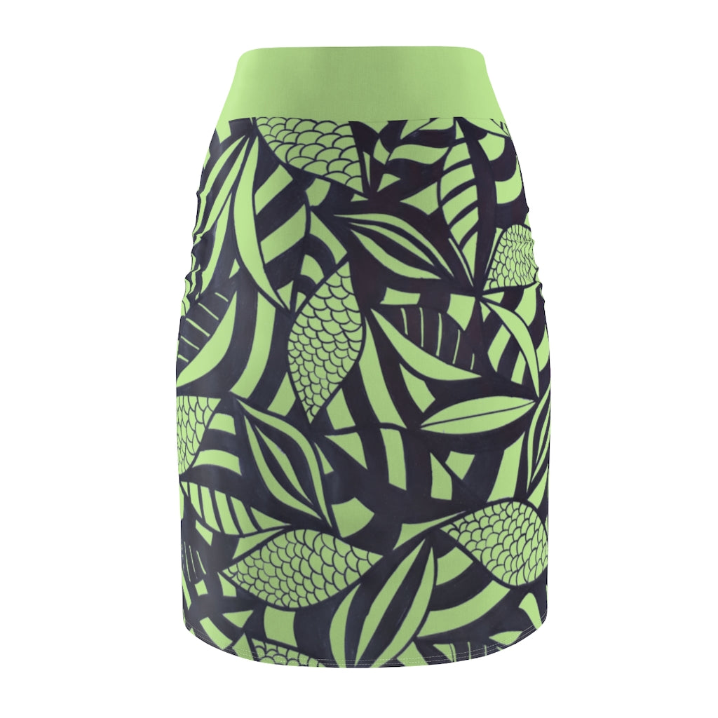 Tropical Minimalist Safari Green Pencil Skirt