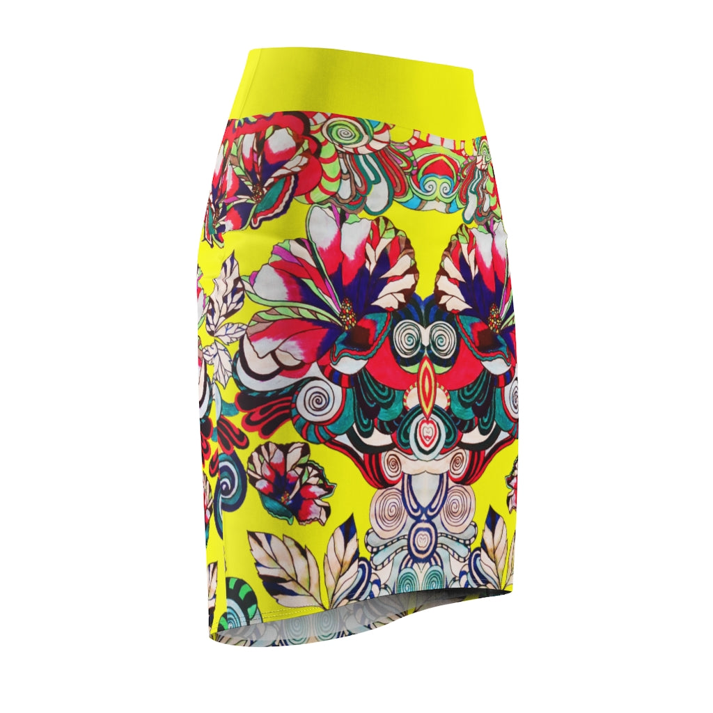 Floral Pop Canary Pencil Skirt