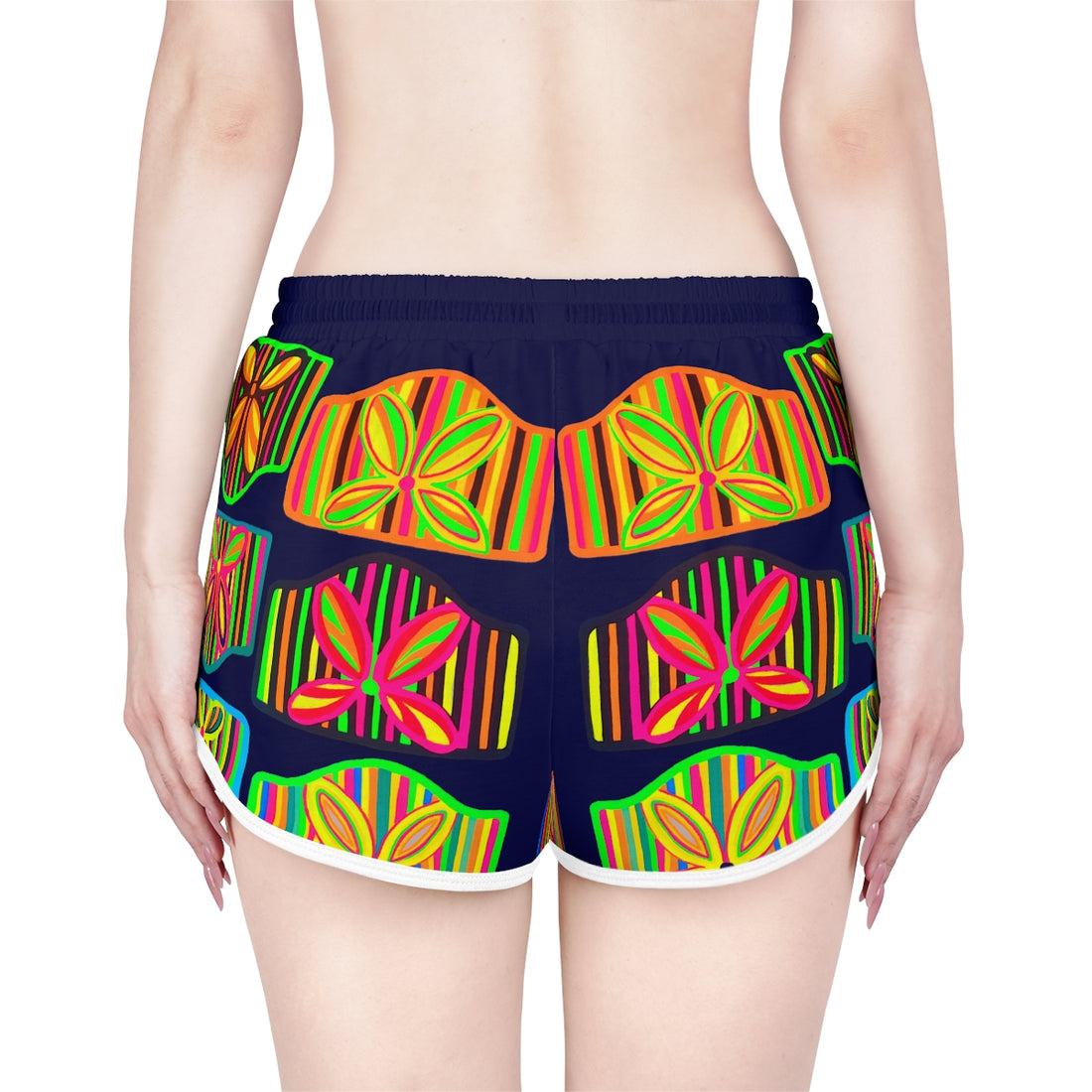 navy art deco print relaxed gym shorts for women