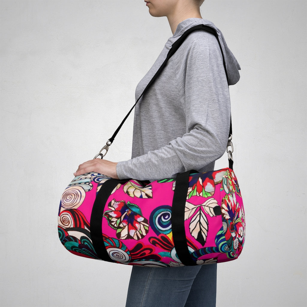 Artsy Floral Pop Pink Duffel Bag