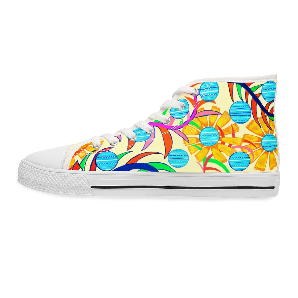 cream sunflower print women's hightop canvas sneakers 